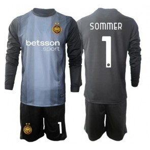 Inter Milan Yann Sommer #1 Portero Primera Equipación Niños 2025-26 Manga Larga (+ Pantalones cortos)